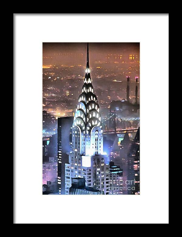 Chrysler New York Night Framed Print featuring the digital art Chrysler Building at Night by Mick Flynn