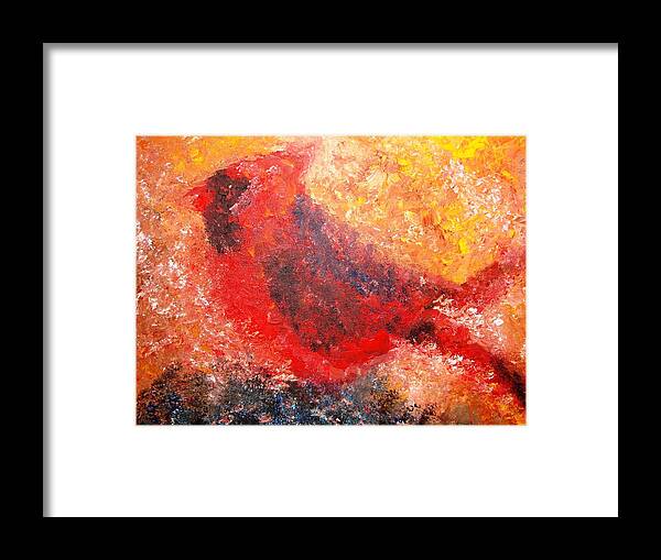 Bird Framed Print featuring the painting Chubby Cardinal by Laura Grisham