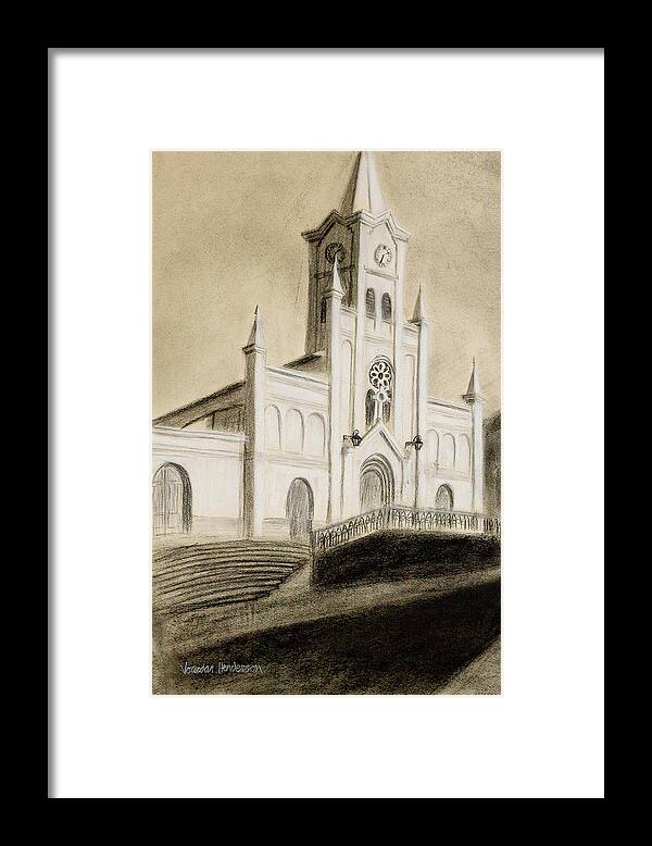 Church Framed Print featuring the drawing Church against the Sky by Jordan Henderson