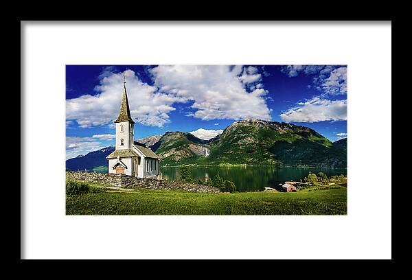 Church Framed Print featuring the photograph Church and Waterfall by Dmytro Korol