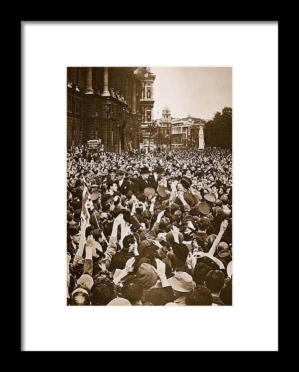 Churchill Framed Print featuring the photograph Churchill mobbed in Whitehall on VE Day by English School