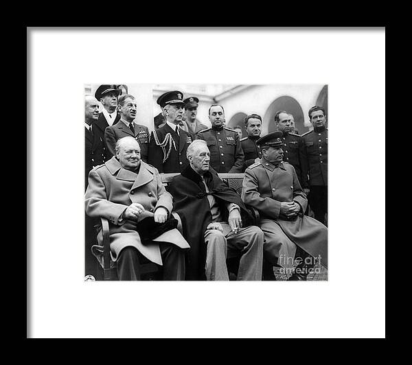 Government Framed Print featuring the photograph Churchill, Roosevelt And Stalin by Science Source