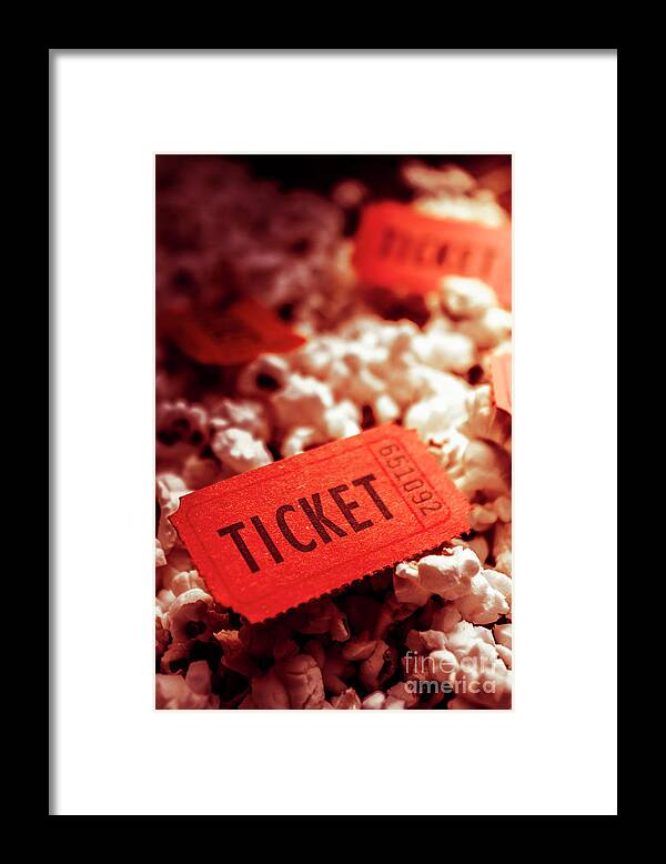 Performance Framed Print featuring the photograph Cinema ticket on snackbar food by Jorgo Photography