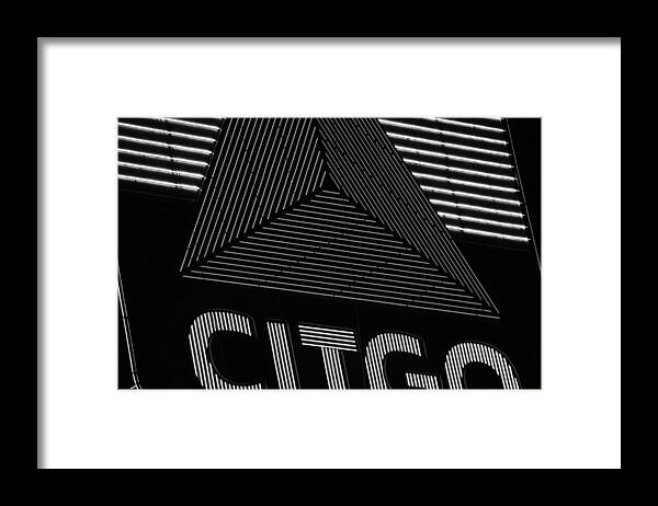 Boston Framed Print featuring the photograph Citgo Sign Closeup Boston MA Black and White by Toby McGuire