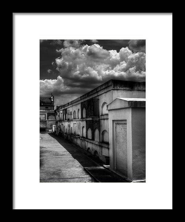 Saint Louis Cemetery Number 1 Framed Print featuring the photograph Cities Of The Dead in Black and White by Greg and Chrystal Mimbs