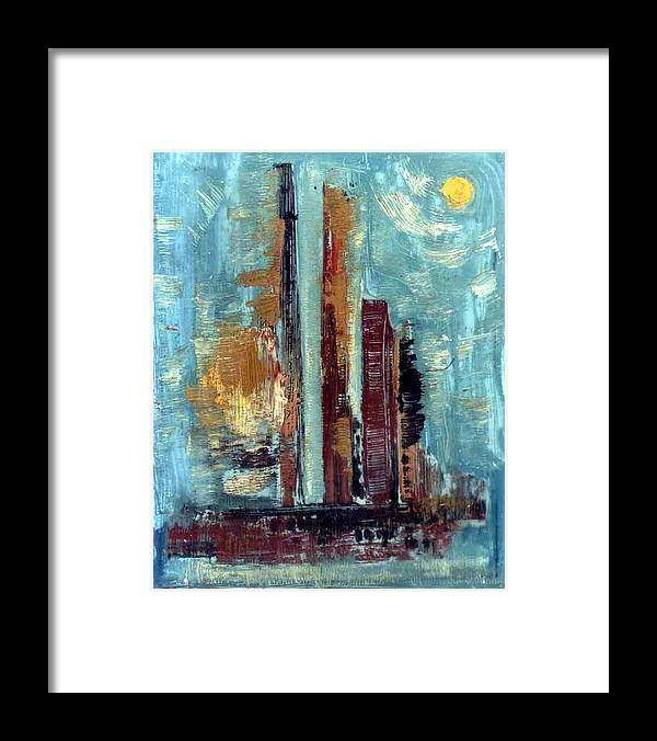 Abstract Paintings Framed Print featuring the painting City Abstraction by Anand Swaroop Manchiraju
