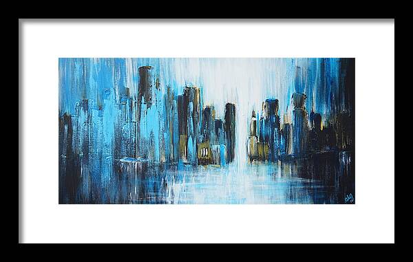Acrylic Framed Print featuring the painting City Blues by Theresa Marie Johnson