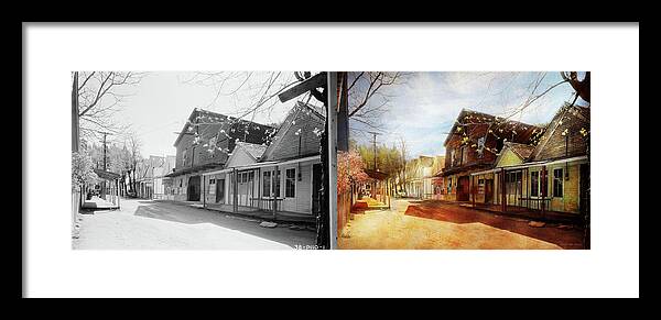 Residential Framed Print featuring the photograph City - California - The town of Downieville 1933- Side by Side by Mike Savad