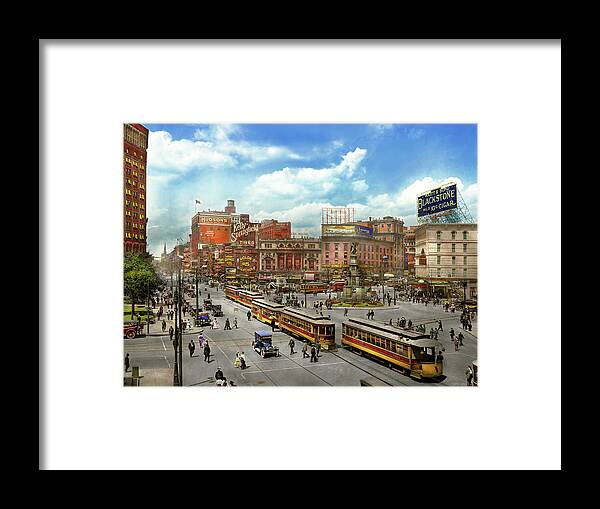 Color Framed Print featuring the photograph City - Detroit MI - Motor City 1917 by Mike Savad