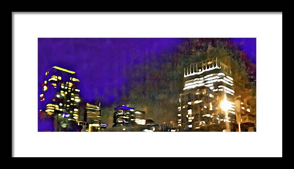 Cityscape Framed Print featuring the digital art City Flames by Paisley O'Farrell