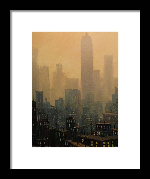 Chicago Framed Print featuring the painting City Haze by Tom Shropshire