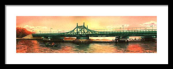 City Island Framed Print featuring the painting City Island Bridge Fall by Marguerite Chadwick-Juner