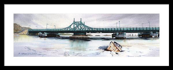 City Island Framed Print featuring the painting City Island Bridge Icebound by Marguerite Chadwick-Juner
