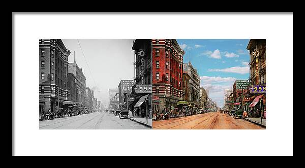 Memphis Framed Print featuring the photograph City - Memphis TN - Main Street Mall 1909 - Side by Side by Mike Savad