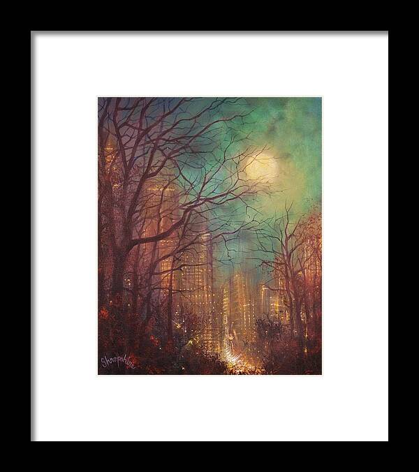 Full Moon Framed Print featuring the painting City Moon by Tom Shropshire