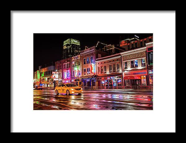 Nashville Skyline Framed Print featuring the photograph City Nights - Neon Lights on Lower Broadway - Nashville Tennessee by Gregory Ballos