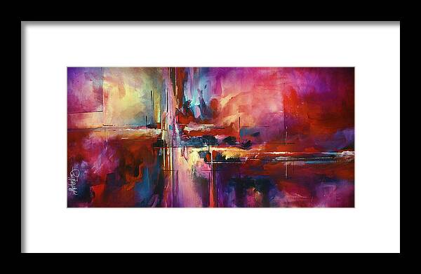 Abstract Framed Print featuring the painting 'CITY of FIRE' by Michael Lang