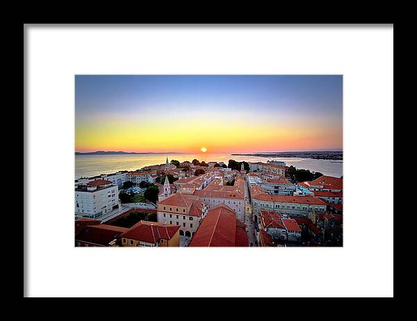 Zadar Framed Print featuring the photograph City of Zadar skyline sunset view by Brch Photography