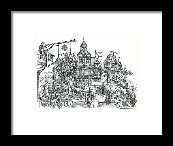 Castle Framed Print featuring the drawing City on a Hill by Bill Perkins
