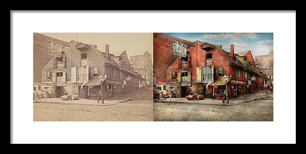 Self Framed Print featuring the photograph City - PA - Fish and Provisions 1898 - Side by Side by Mike Savad