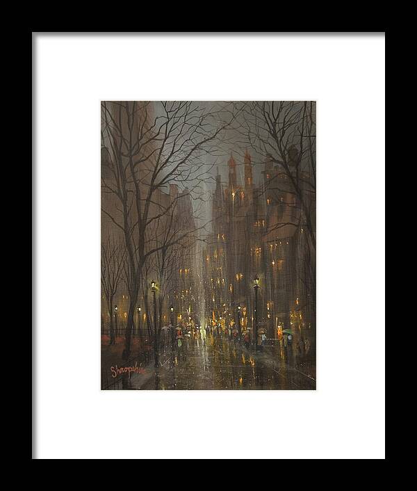 City Rain Framed Print featuring the painting City Park by Tom Shropshire