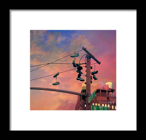 Shoes Framed Print featuring the photograph City Shoe Flinging by Beth Ferris Sale