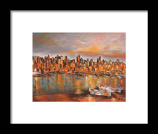 City Framed Print featuring the painting City View by Miki Sion