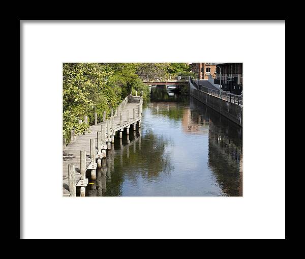 Water Waterway Traverse City Traverse City River Reflection Reflections Nature City Combined Framed Print featuring the photograph City Waterway by Tara Lynn