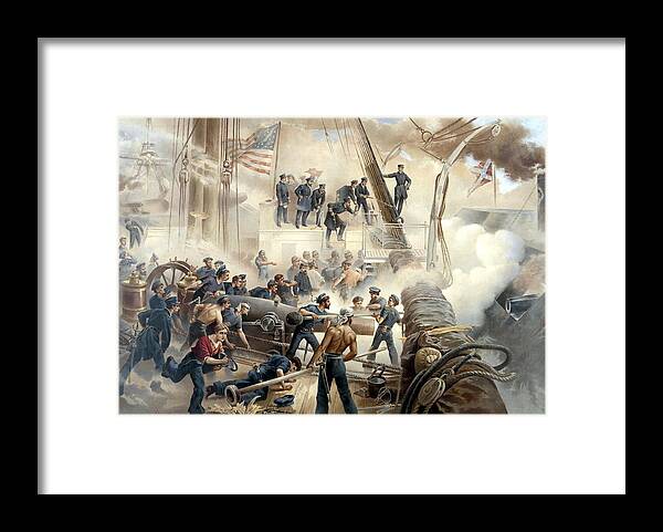 Civil War Framed Print featuring the painting Civil War Naval Battle by War Is Hell Store
