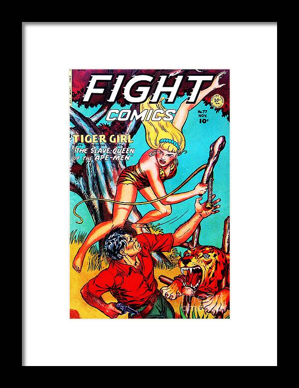 Comics Framed Print featuring the photograph Classic Comic Book Cover Fight Comics Tiger Girl 77 by Wingsdomain Art and Photography