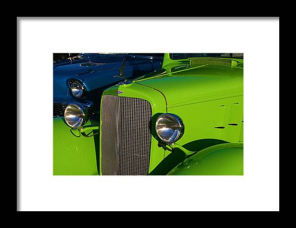 Cars Framed Print featuring the photograph Classic Lime Green Car by Polly Castor