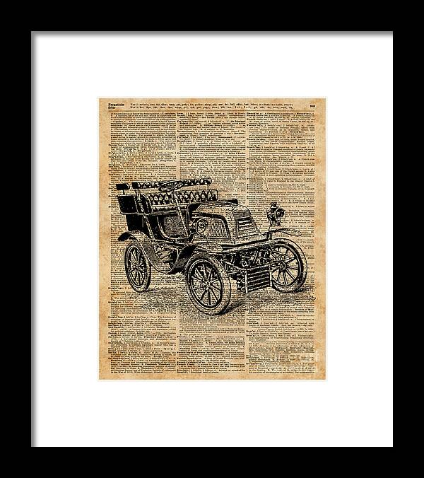 First Framed Print featuring the digital art Classic Old Car,Vintage Vehicle,Antique Machine Dictionary Art by Anna W