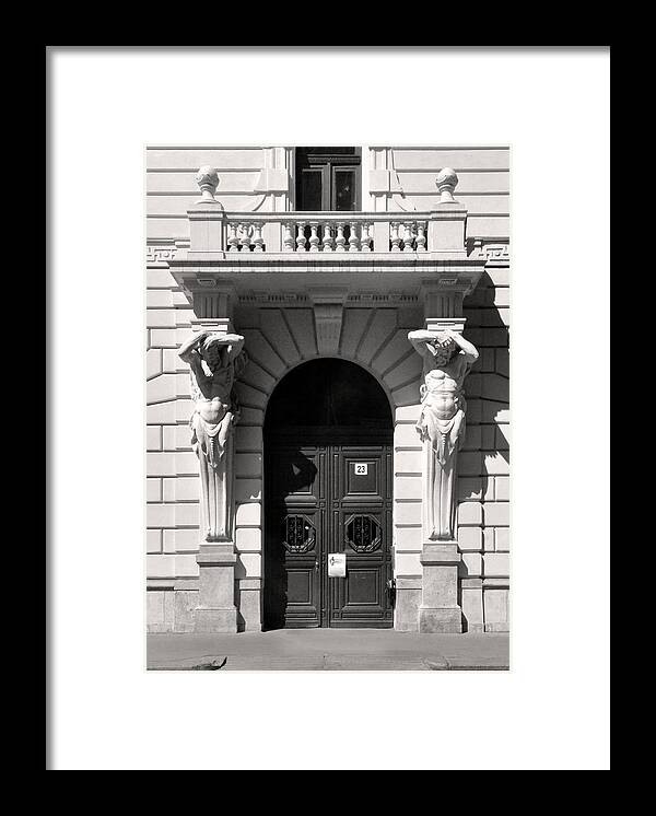 Classical Framed Print featuring the sculpture Classical Doorway Sculptures Budapest by James Dougherty