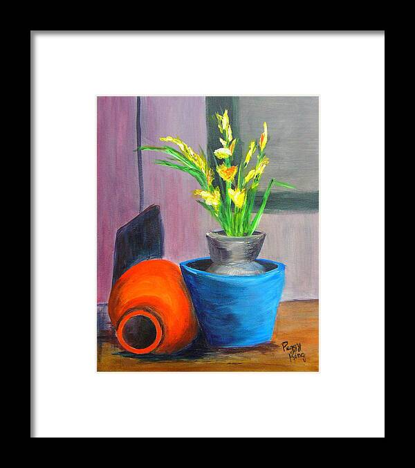Abstract Framed Print featuring the painting Clay Display by Peggy King
