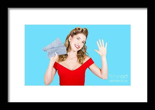Wash Framed Print featuring the photograph Cleaning pin up maid holding washer rag on white by Jorgo Photography