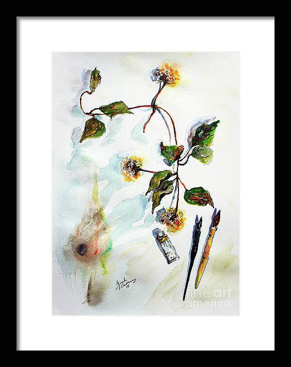 Still Life Framed Print featuring the painting Clematis Seed Pods Still Life and Objects by Ginette Callaway