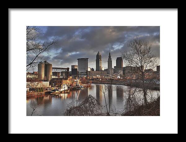 2x3 Framed Print featuring the photograph Cleveland Skyline from the River - Morning Light by At Lands End Photography