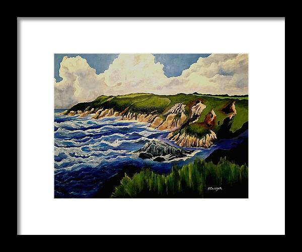 Sea Cliffs Framed Print featuring the painting Cliffs and Sea by Esperanza Creeger