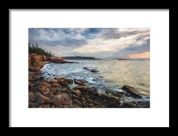 Maine Framed Print featuring the digital art Cliffs of Acadia II by Jon Glaser