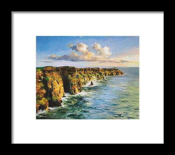 Cliffs Mohar Framed Print featuring the painting Cliffs of Mohar 2 by Conor McGuire