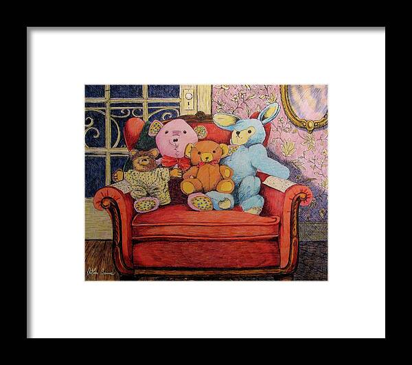 Teddy Bears Framed Print featuring the painting Close Friends by Arthur Barnes