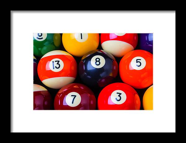 Pool Framed Print featuring the photograph Close Up Poolballs by Garry Gay