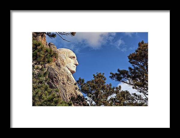 Mount Rushmore Framed Print featuring the photograph Closeup profile of George Washington at Mount Rushmore National Memorial in South Dakota by Sam Antonio