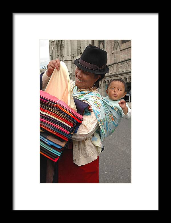 Street Merchant Framed Print featuring the photograph Cloth Vendor in Quito by Alan Lenk