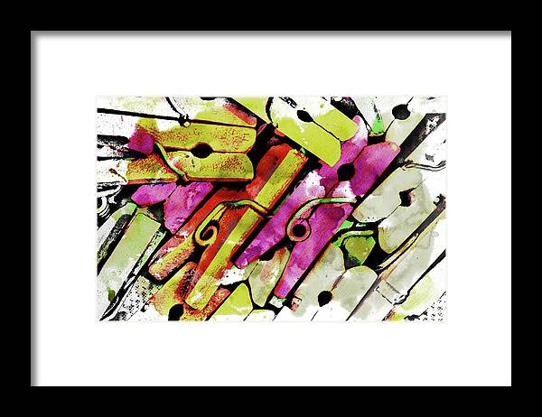 Clothes-pins Abstract Framed Print featuring the digital art ClothesPins by Patrice Zinck