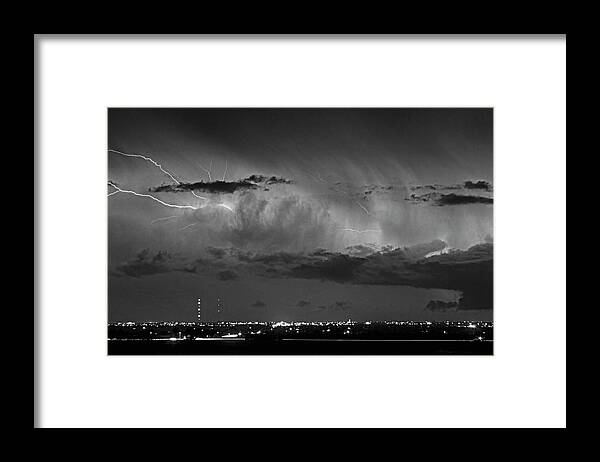 Bouldercounty Framed Print featuring the photograph Cloud to Cloud Lightning Boulder County Colorado BW by James BO Insogna