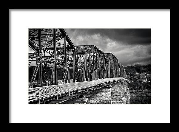 Walnut Street Bridge Framed Print featuring the photograph Clouds Over Walnut Street Bridge In Black And White by Greg and Chrystal Mimbs