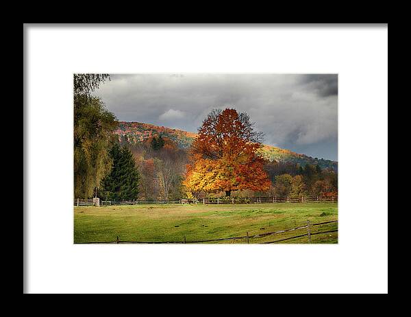 Vermont Fall Foliage Framed Print featuring the photograph Clouds part over Marsh Billings-Rockefeller NHP by Jeff Folger