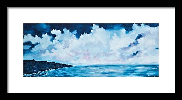Ireland Framed Print featuring the painting Cloudy skies over the Cliffs of Moher by Conor Murphy