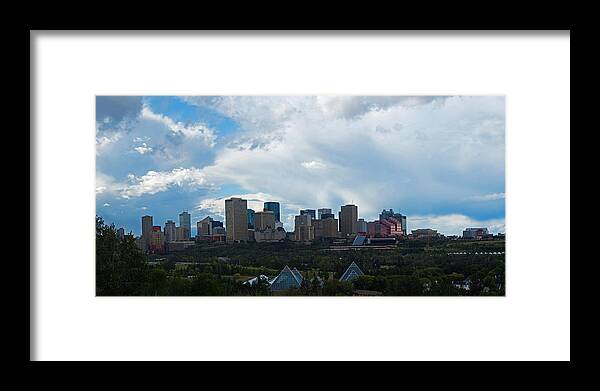 Panorama Framed Print featuring the photograph Cloudy Skyline Edmonton by David Kleinsasser